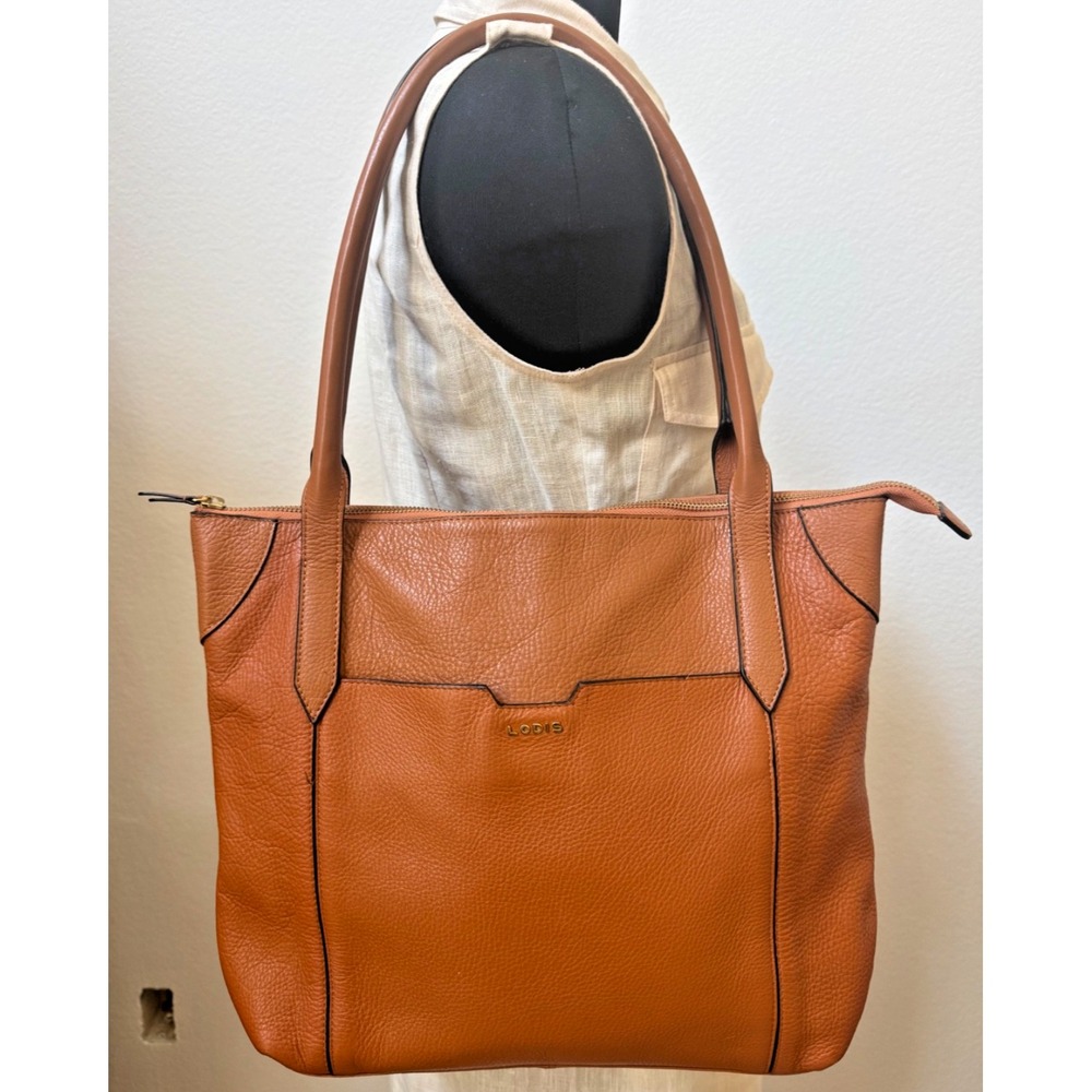 LODIS Kiera Camel Tan Pebbled Leather Carryon Tote Shoulder Bag
